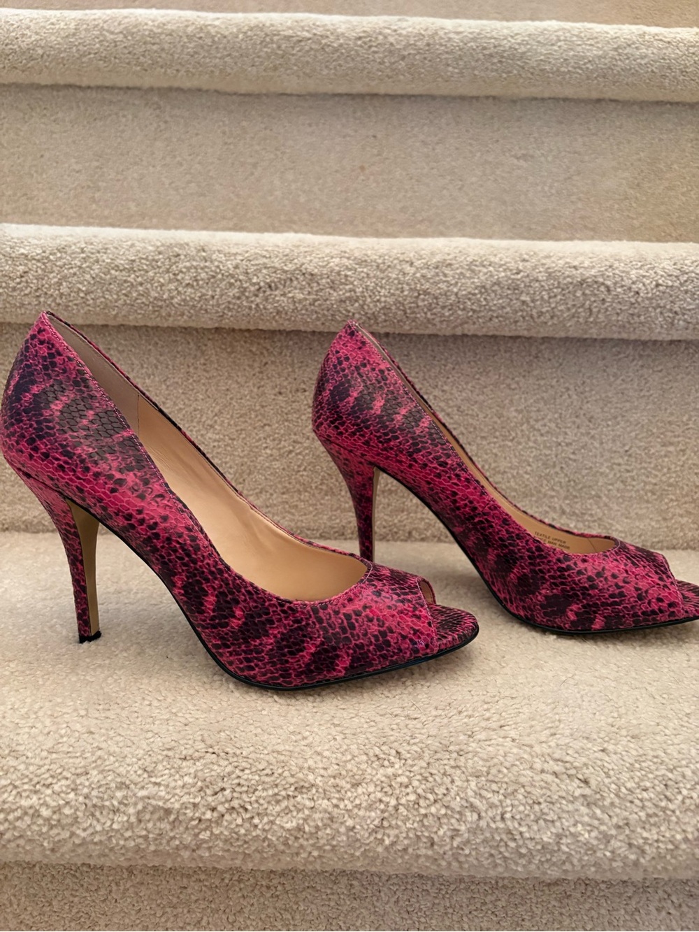Enzo Angiolini Pink Snake-Print Peep-Toe Stilettos
